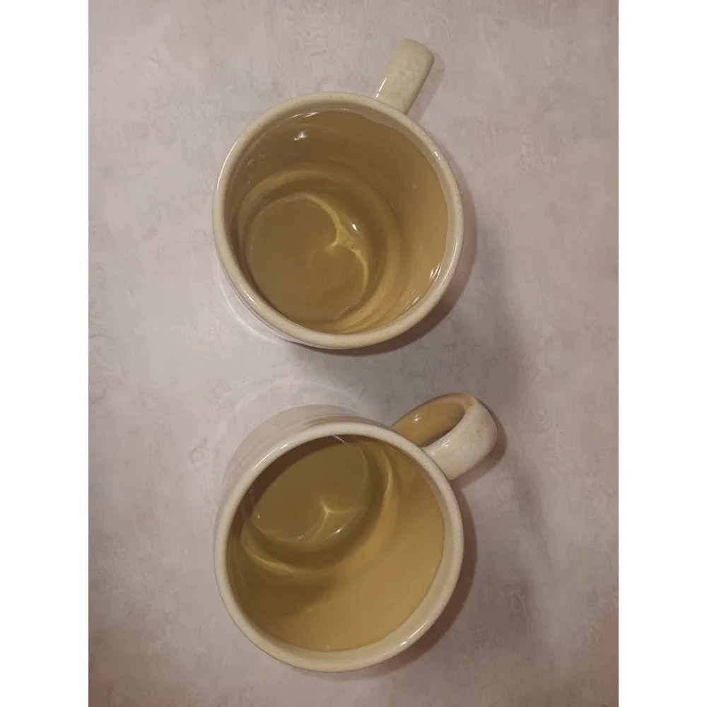 Vtg Tan Drip Glaze Coffee Cups Japan Stackable Ceramic Retro Style Kitchen Decor - Picture 5 of 8
